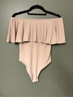 Zenana Outfitters Blush Off-Shoulder Ruffle Bodysuit
